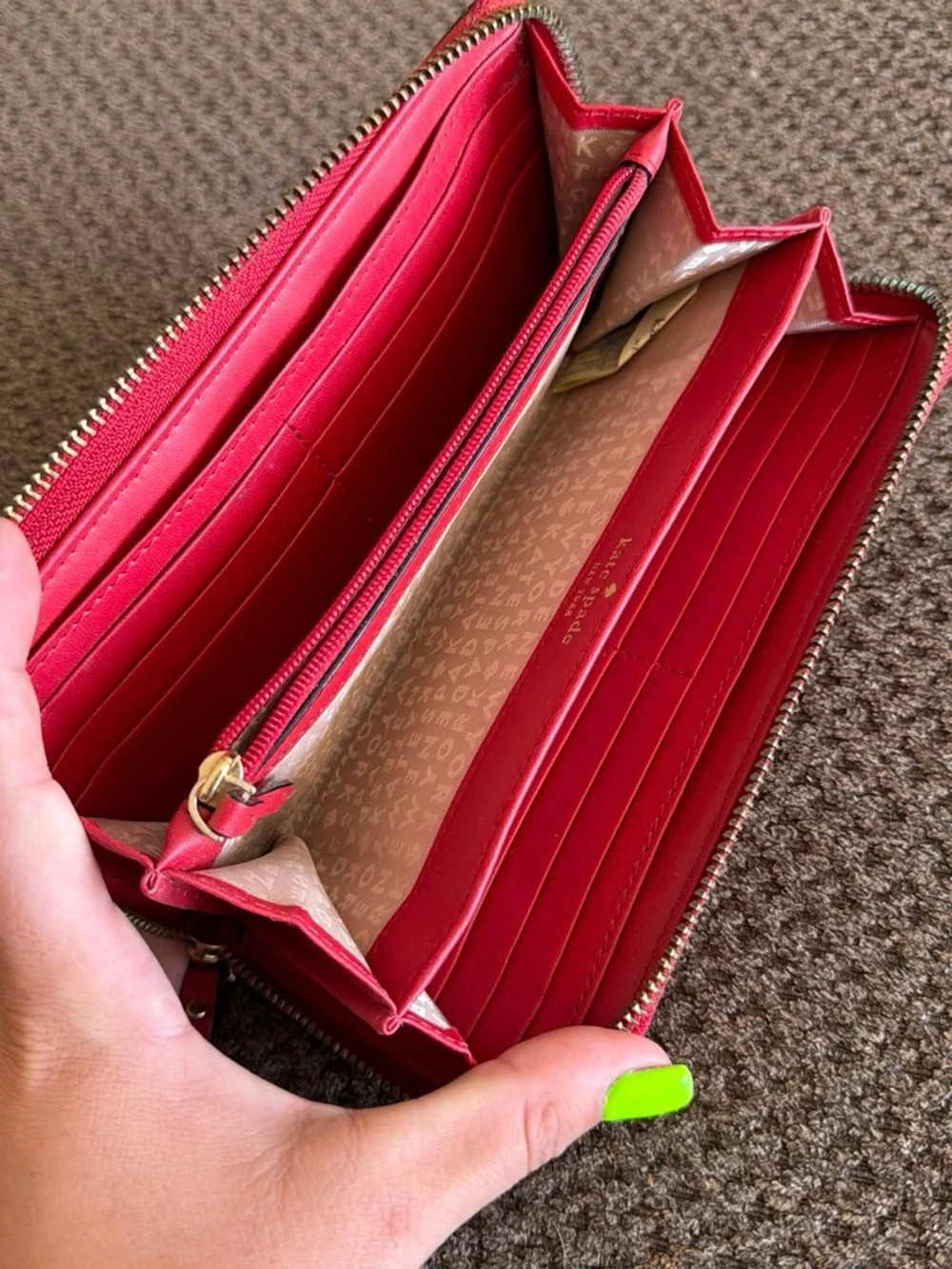 kate spade Red Zip-Around Pebble Leather Wallet